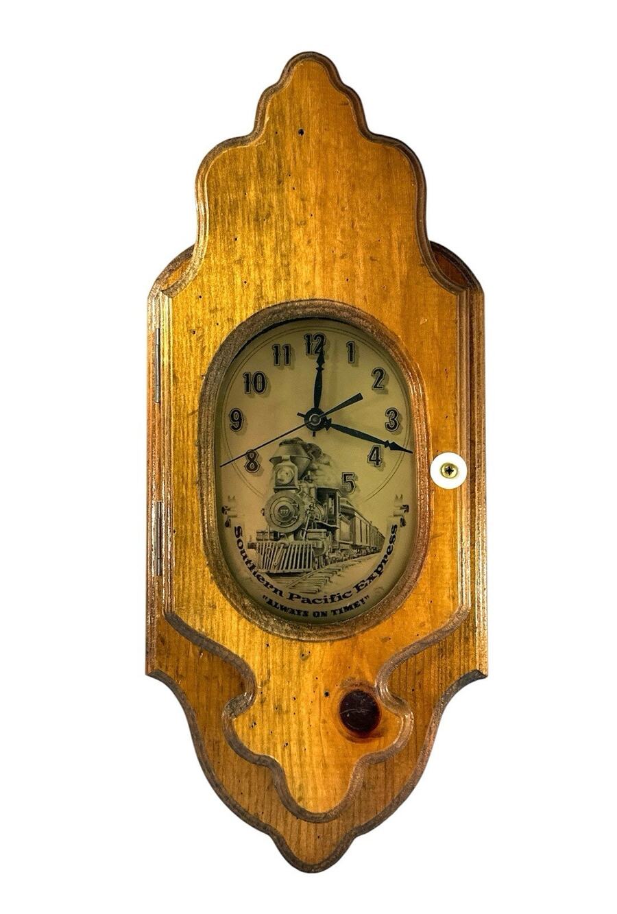 Southern Pacific Express Train Wall Clock Working Wooden Railroad Decor 18”